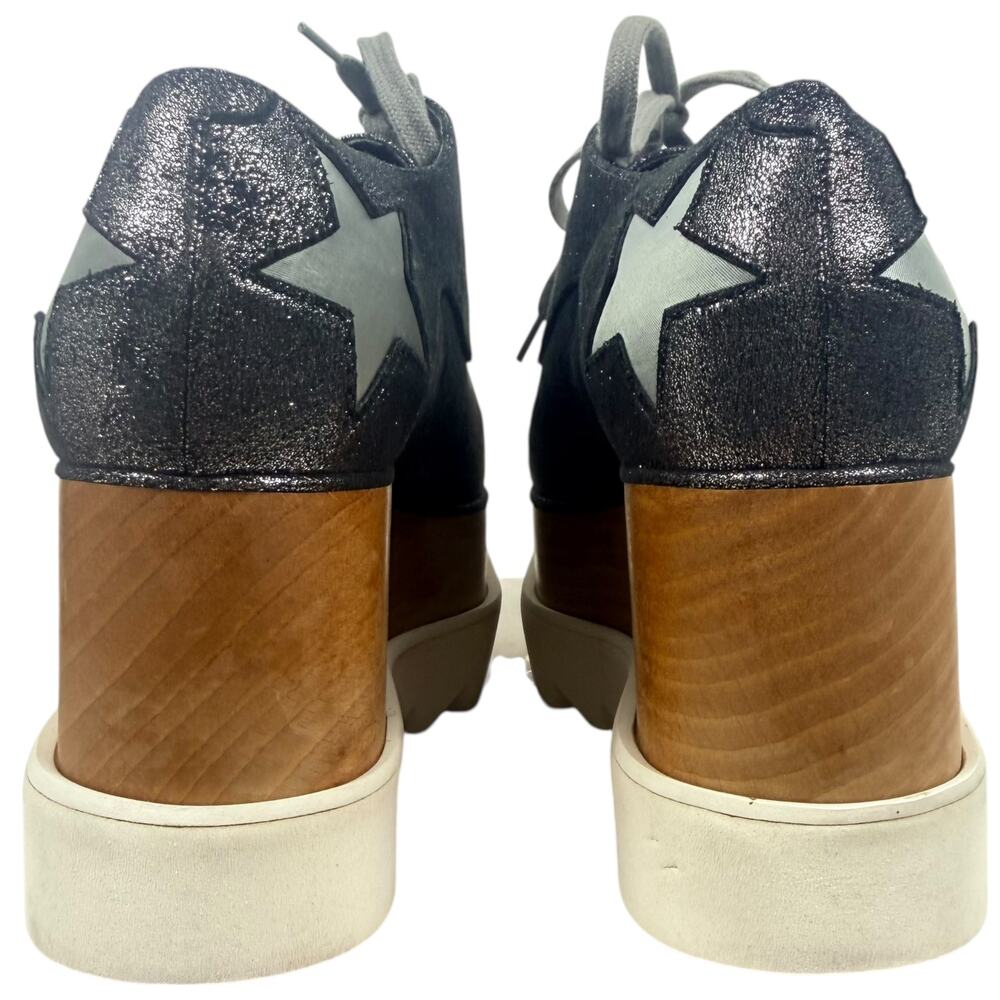 Stella McCartney Elyse Stars Glittered Platform Sneakers Gray Size 36 - Picture 5 of 9